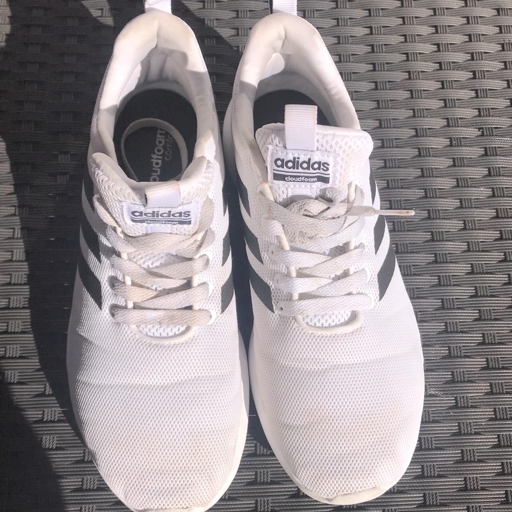 White with black stripes adidas sneakers size 9
